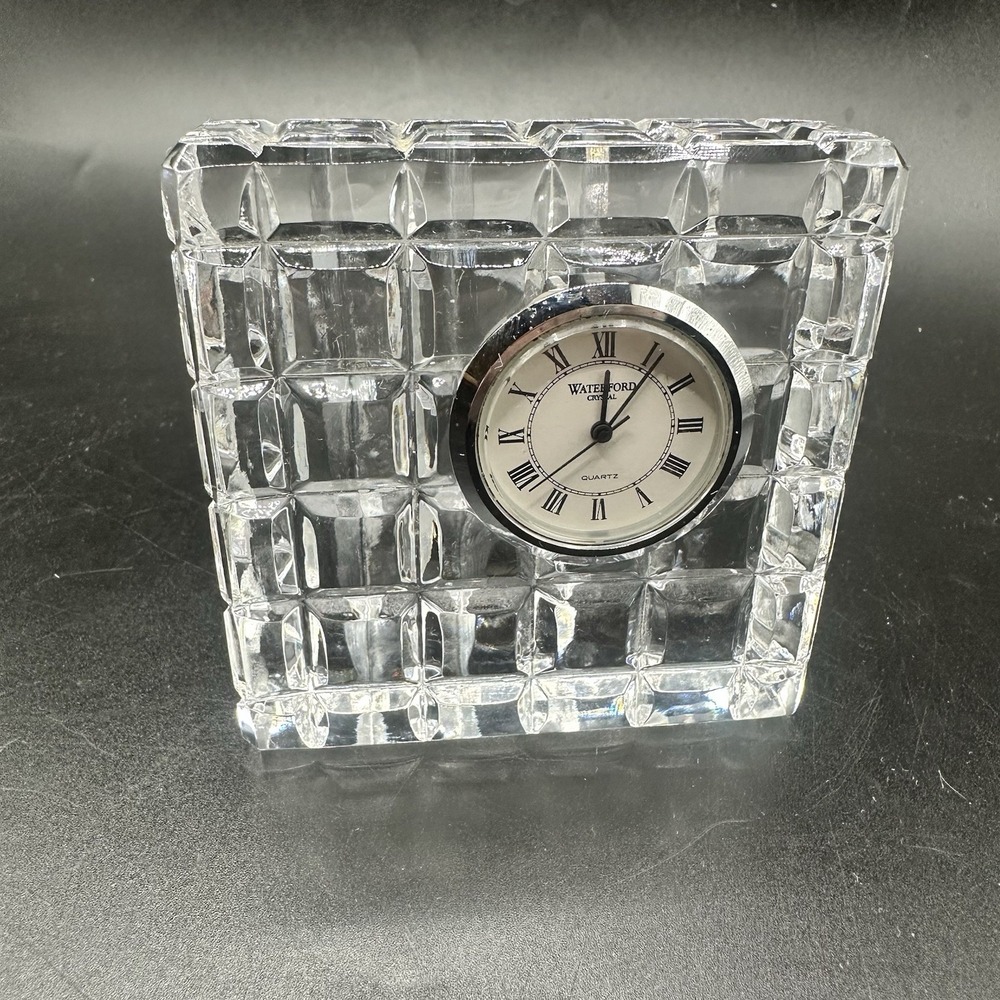 Vintage Waterford Crystal Square Bevel Edge Small Desk Clock Made in Ireland
